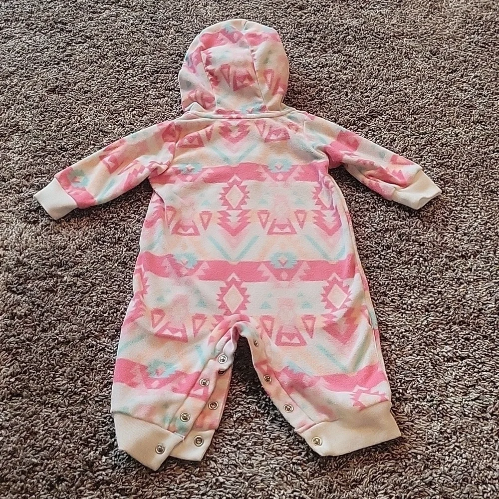 Carter's Fleece Hooded footless onesie jumpsuit aztek print size 3 mo